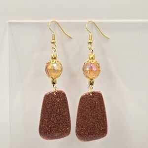 #B352-  Gold and Brown Dangle Earrings